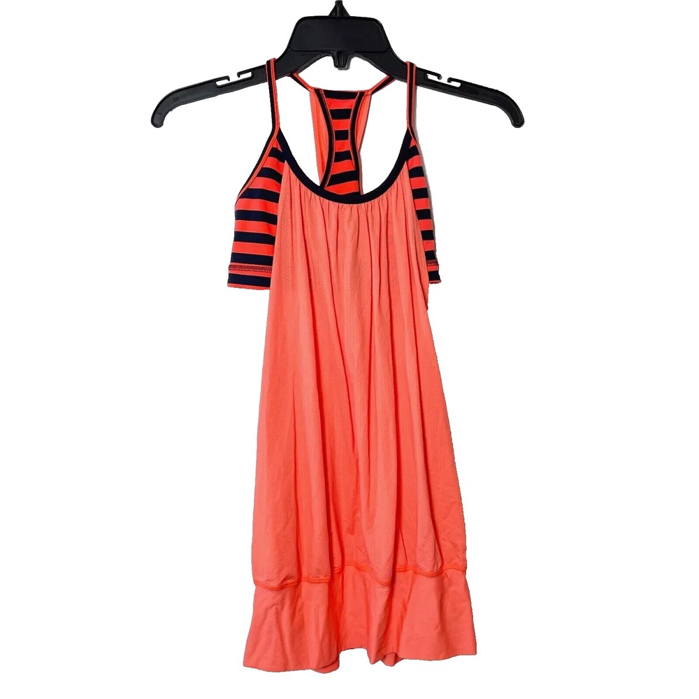 Lululemon No Limits Activewear Tank Bra Cut Out Size 4 Orange Navy Stripes Yoga‎